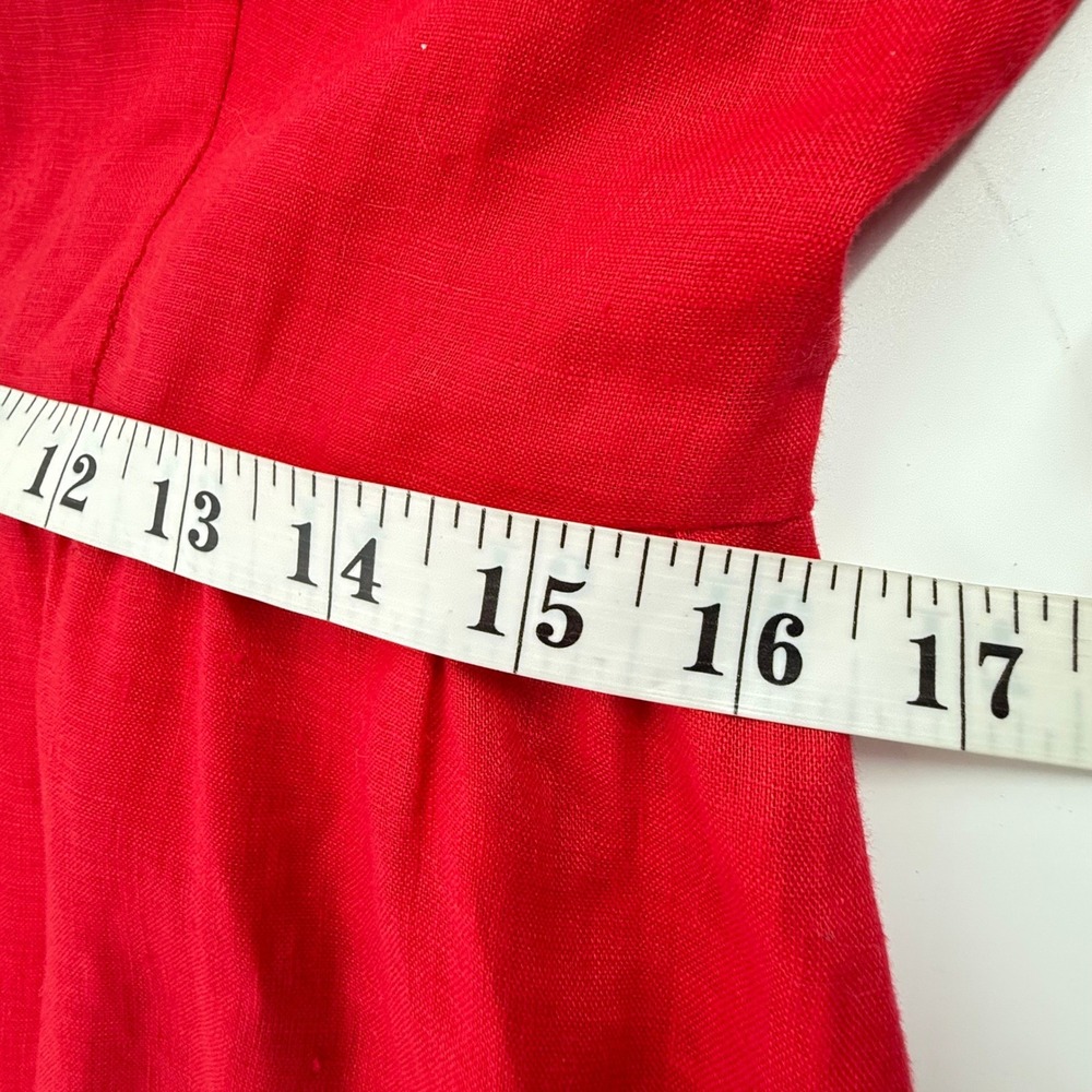 Charles Henry Midi Dress Womens Large Red Linen Tie Shoulder Button Front - Picture 7 of 11